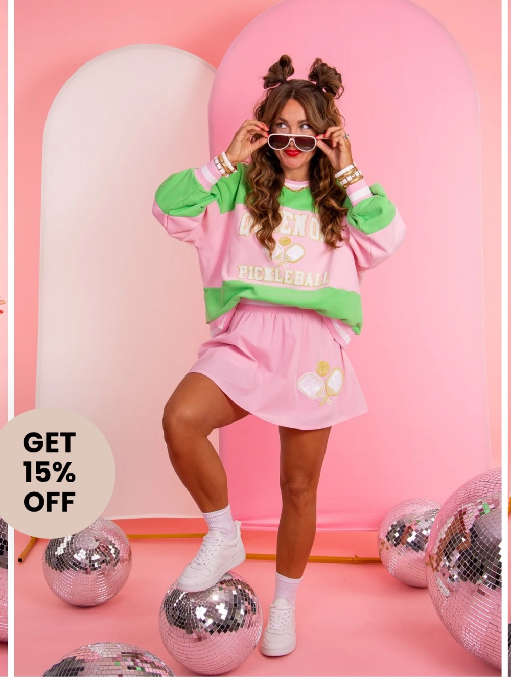 QUEEN OF SPARKLES Pink and Green 'Queen of Pickleball' Crewneck Set